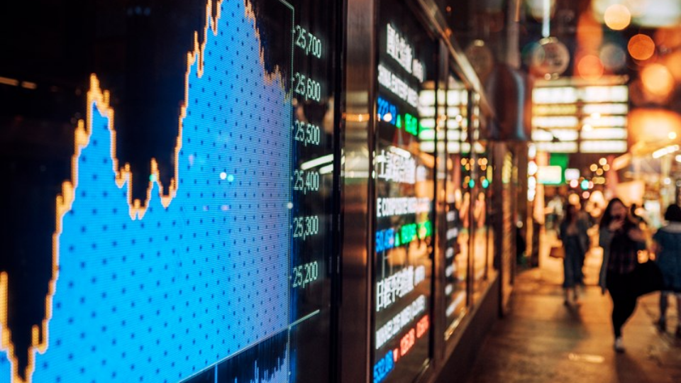 Financial stock exchange market display screen board on the street