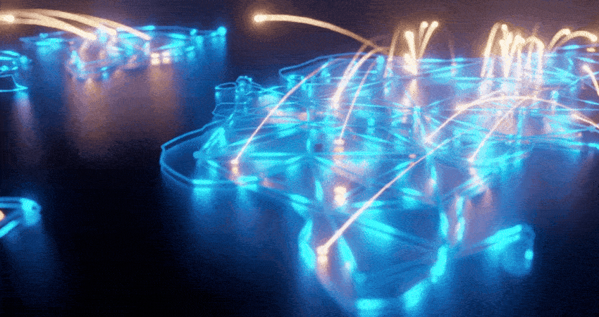 World map wire line neon glow style