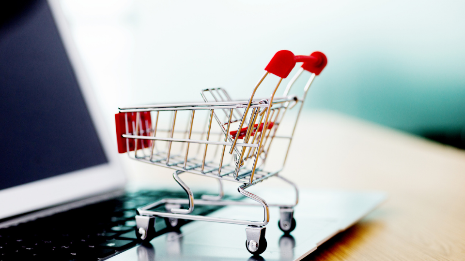 Shopping cart on laptop