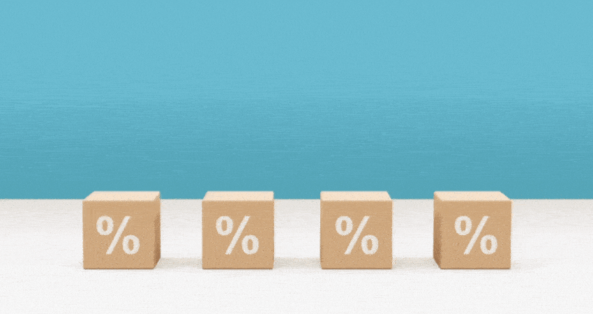 Gradual Interest Rate Concept with Wooden Block entering the scene and increasing up with gold coin