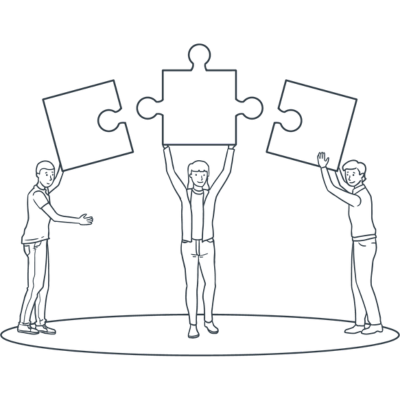 Harneys 3 people holding puzzle pieces