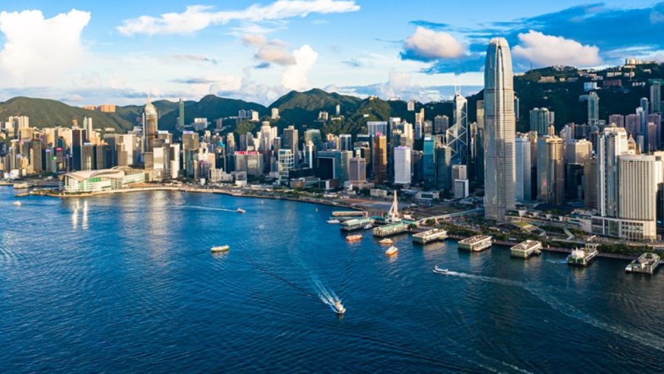 Drone view of Victoria Harbour, Hong Kong
