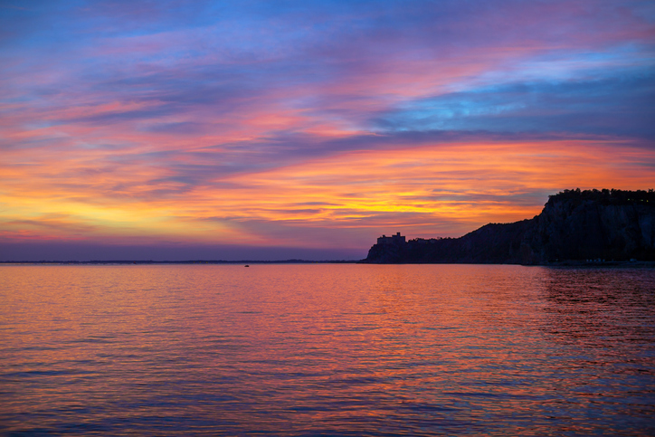 Sunset over Sea in Duino Trieste Italy