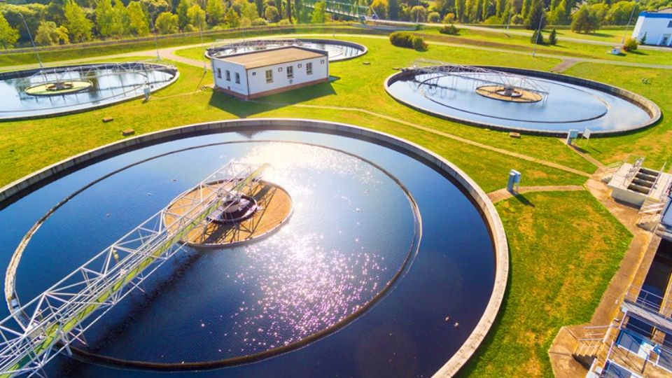 Aerial view to sewage treatment plan