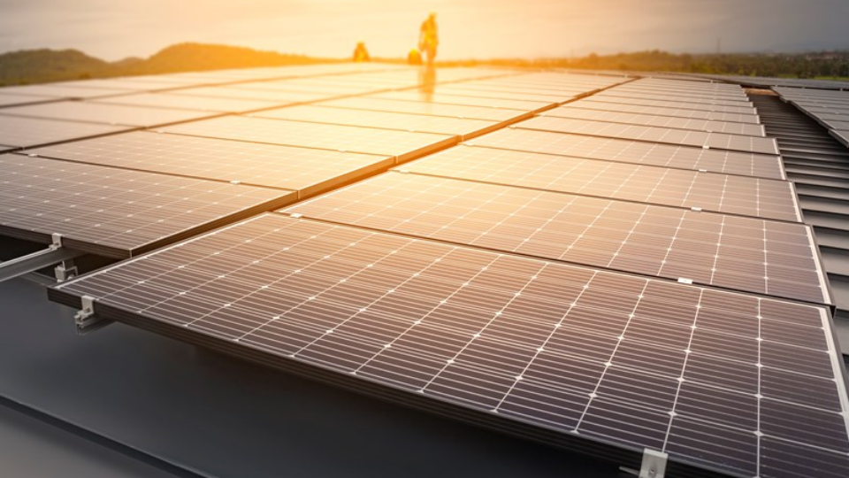 Installing solar panels, Renewable energy clean and good environment