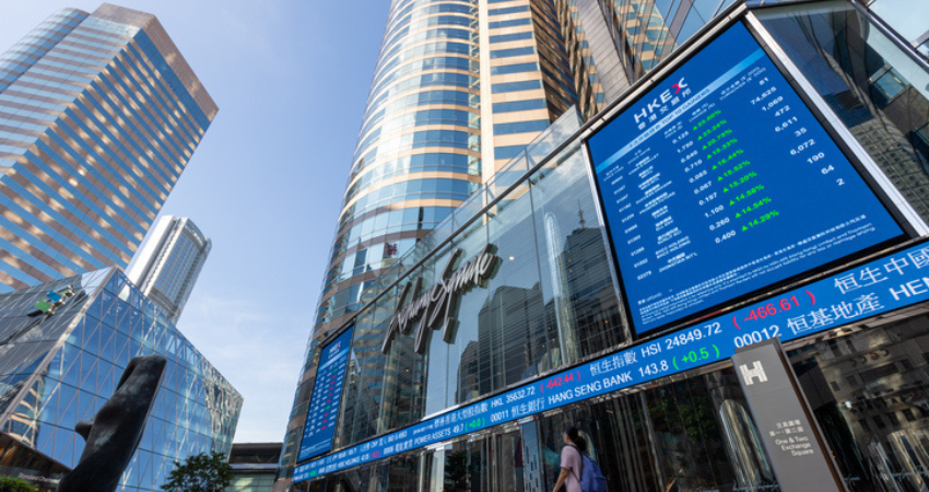 Hong Kong financial district of buildings in daylight