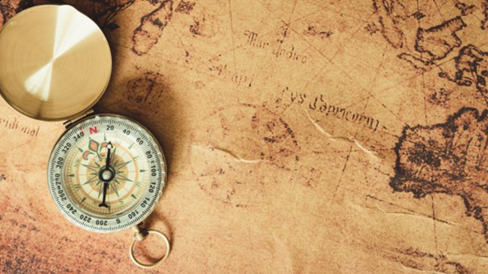 Navigator explore journey with compass and world map