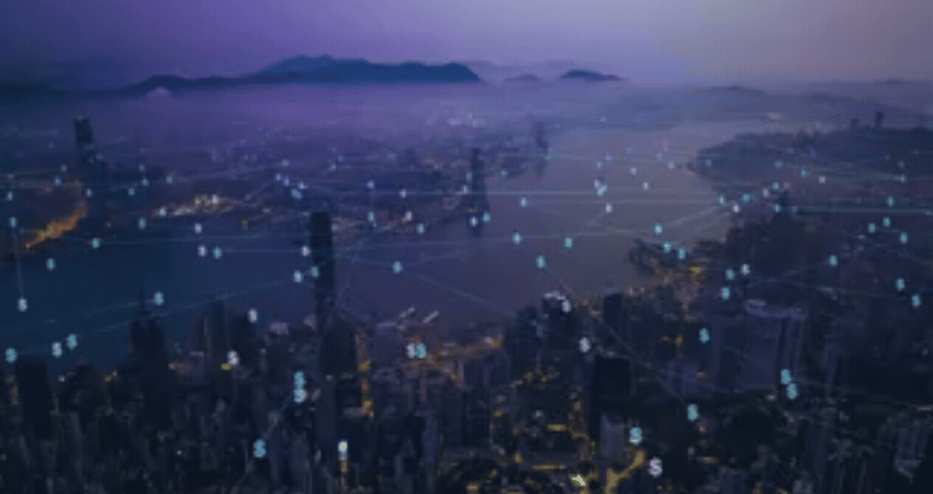 Financial network data Hong Kong cityscape aerial view